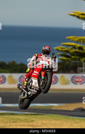 Samstag, 24 Februar, 2018. FIM Superbike World Championship. Phillip Island, Australien. Lorenzo Savadori, Milwaukee Aprilia World Superbike Team. Stockfoto