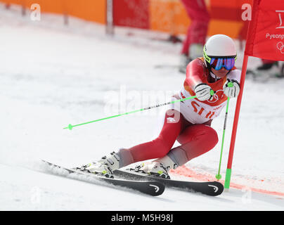 Pyeongchang, Südkorea. 24 Feb, 2018. Denise Feierabend der Schweiz konkurriert im Team Event Finale von Ski Alpin bei den Olympischen Winterspielen 2018 PyeongChang in Yongpyong Alpine Center, Pyeongchang, Südkorea. Credit: Bai Xuefei/Xinhua/Alamy leben Nachrichten Stockfoto