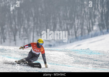 Pyeongchang, Südkorea, 24. Februar 2018: Benjamin Karl von Österreich auf parallel Riesenslalom bei Olympischen Winterspielen, Gangneung Südkorea. Ulrik Pedersen/CSM Stockfoto