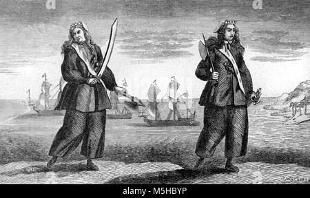 Weiblichen Piraten Mary Read (d 1721) und Anne Bonny (Gravur, 1889 auf früheren Gravur basiert) Stockfoto