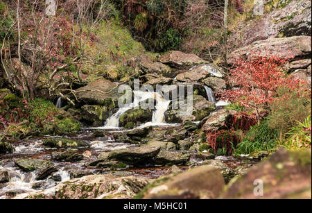 Ein Blick hinter im Powerscourt Wasserfall. Stockfoto