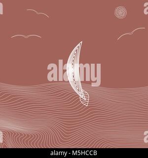 Abstrakte Bild von Linien, Segelboot vor dem Hintergrund des Meeres und die Vögel Stock Vektor