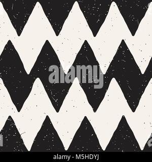 Hand abstract nahtlose Muster in Schwarz und Weiß gezeichnet. Retro grunge Freehand gezackten Linien Textur. Stock Vektor
