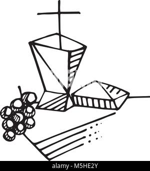 Hand gezeichnet Vektor Tinte Abbildung oder Zeichnung von einigen Eucharistie religiöse Symbole Stock Vektor