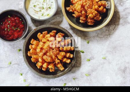 Hausgemachte blühende Zwiebel mit Soße/Spiel Tag essen Ansicht von oben Stockfoto