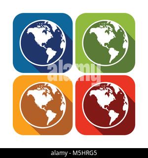 Amerika Kontinent Karten Globus Quadrat flach Symbole Vector Graphic Design Stock Vektor