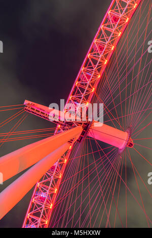 London, Großbritannien, 17. Februar 2018: UK Skyline am Abend. Ilumination des London Eye Stockfoto