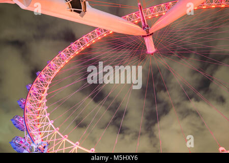 London, Großbritannien, 17. Februar 2018: UK Skyline am Abend. Ilumination des London Eye Stockfoto