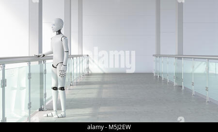 Roboter stehen im leeren Raum, warten Stockfoto
