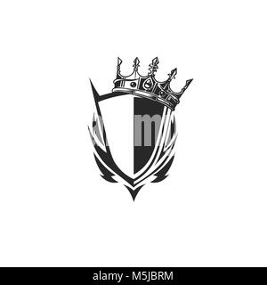 Schwarze und weiße Schild logo mit tilt Krone auf weißem Hintergrund Vector Illustration Design. Stock Vektor