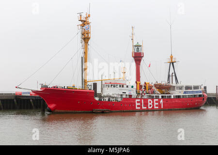 Feuerschiff Elbe 1 in deutscher Hafen Cuxhaven. Die derzeit als Museum genutzt. Stockfoto