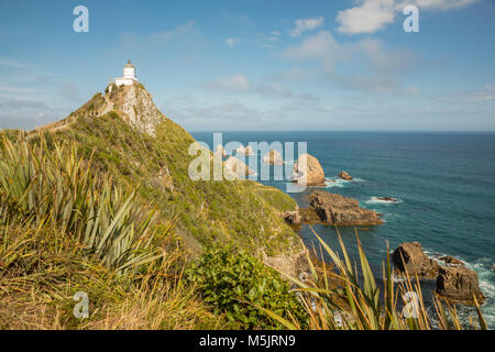 Nugget Point Lighthouse, Catlins, Südinsel, Neuseeland Stockfoto