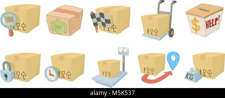 Box Icon Set, Cartoon Stil Stock Vektor