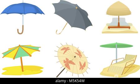 Regenschirm Icon Set, Cartoon Stil Stock Vektor