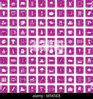 100 Zeichnung Icons Set grunge Rosa Stock Vektor