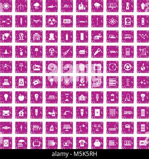 100 Strom Icons Set grunge Rosa Stock Vektor