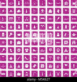 100 Familie Tradition Icons Set grunge Rosa Stock Vektor