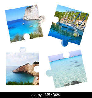 Foto Collage mit Ionischen Inseln in Puzzleteile - Paxos, Antipaxos, Lefkas, Ithaka Inseln Stockfoto