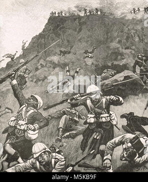 Highlanders im Retreat in der Schlacht von majuba Hill, 27. Februar 1881. Die letzte und entscheidende Schlacht des Ersten Burenkrieg Stockfoto