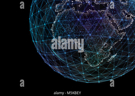 Kommunikation im digitalen Netz. Earth Globus. 3D-Darstellung. Stockfoto