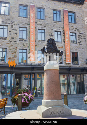 Musse de la Place Royale und Büste von Ludwig XIV., Place Royale, Old Quebec, Quebec City, Provinz Quebec, Kanada. Stockfoto