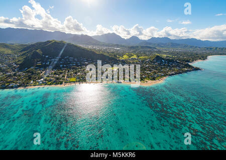 Antenne. Lanikai Beach, Kailua, Oahu, Hawaii Stockfoto