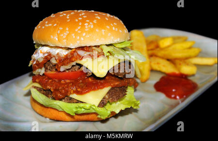 Große Hausgemachte hamberker Japanese wagyu Grill Stockfoto