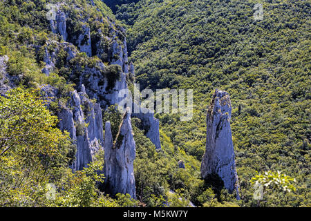 Vela draga, Kroatien. Vertikale Berge im Wald Mitte. Stockfoto