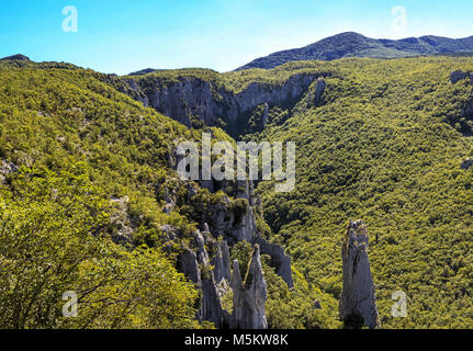 Vela draga, Kroatien. Vertikale Berge im Wald Mitte. Stockfoto