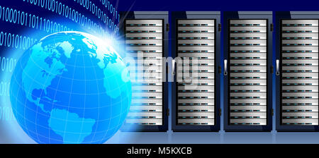 Internet globalen Welt mit moderner Kommunikationstechnologie, Rechenzentrum, Server, Racks, Cloud Networking World Stockfoto