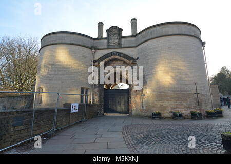 Nottingham, England - Februar 24, 2018: Es ist in einer dominierenden Position auf einer natürlichen Anhöhe als 'Castle Rock' bekannt ist. Stockfoto