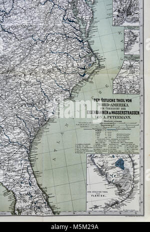 1877 Petermann Mittheilungen Karte Usa, South Eastern Coast Stockfoto