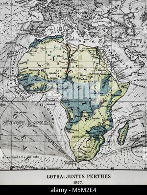 1877 Petermann Mittheilungen physische Karte von Afrika zeigen, Meeresströmungen, Wüsten und Regenwälder Stockfoto