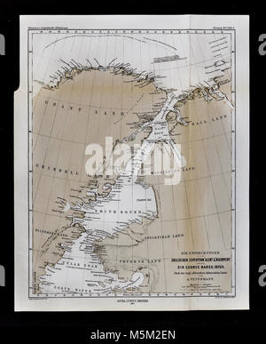 1877 Petermann Mittheilungen Karte der Utlak Einweichen, Smith Sound Kennedy Kanal zwischen Grönland und Grinnell Land an die George Nares arktischen Expedition veranschaulichen Stockfoto