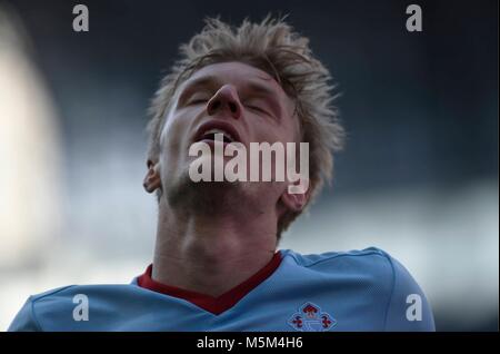 Viigo (Spanien). Spanisch ersten Liga Fußballspiel Celta de Vigo vs Eibar. Celta von Daniel Wass Gesten während des Celta vs Eibar footbalol Gleiches an balaidos Stadion in Vigo, am 24. Februar 2018. Â© Rodriguez Alen Cordon drücken Sie Stockfoto