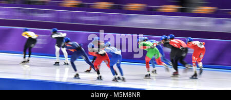 Speedskater in Aktion an der Gangneung Oval in Tainan, Südkorea, 24. Februar 2018. Foto: Peter Kneffel/dpa Stockfoto