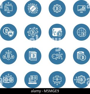 Bitcoin und Blockchain Cryptocurrency Symbole. Stock Vektor