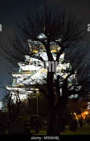 Burg von Osaka in der Nacht, Osaka, Japan Stockfoto