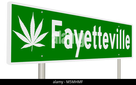 Rendering von einem grünen Hinweisschild mit Marihuana Blatt für Fayetteville Stockfoto