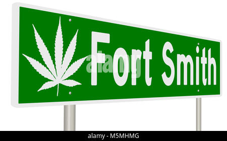 Rendering von einem grünen Hinweisschild mit Marihuana Blatt für Fort Smith Stockfoto