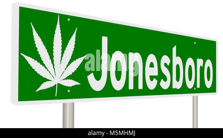 Rendering von einem grünen Hinweisschild mit Marihuana Blatt für Jonesboro Stockfoto