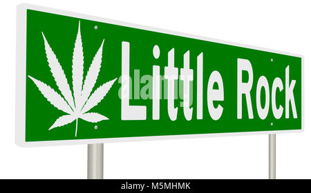 Rendering von einem grünen Hinweisschild mit Marihuana Blatt für Stockfoto