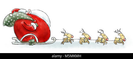 Fettsäuren Claus. Big Santa Fahrten in einem Rentier Schlitten. Cartoon Illustration. Stockfoto