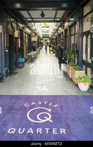 Schloss Arcade einem historischen viktorianischen Arkaden im Schloss Viertel im Stadtzentrum von Cardiff in Wales. Stockfoto