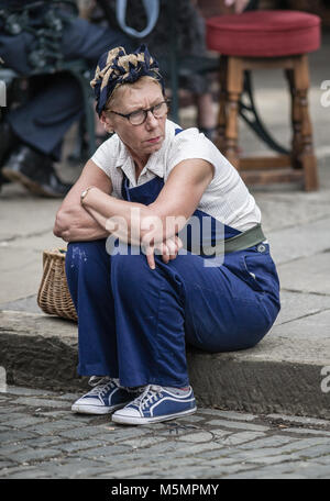 1940 s Re-enactment Wochenende an der Nationalen Tramway Museum, Crich, Derbyshire, England, Großbritannien Stockfoto