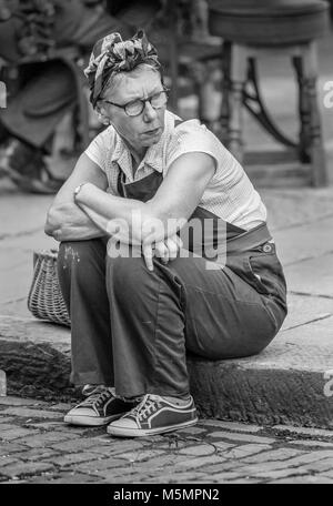 1940 s Re-enactment Wochenende an der Nationalen Tramway Museum, Crich, Derbyshire, England, Großbritannien Stockfoto