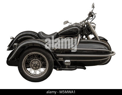 Isolierte Vintage Motorrad mit Beiwagen auf weißem Hintergrund Stockfoto