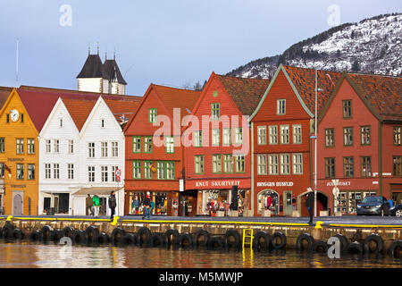 Architektur bei der UNESCO geschützten Bryggen in der Innenstadt von Bergen an der Westküste Norwegen Stockfoto