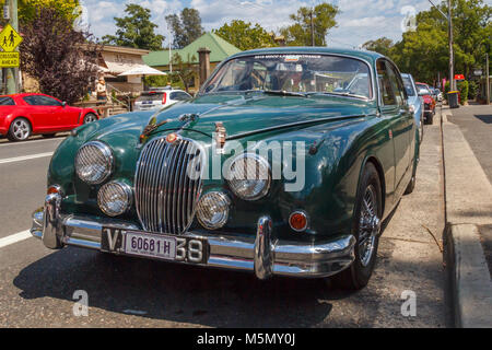 Classic British Racing Green Jaguar Roadster Sportwagen, Kangaroo Valley, New South Wales, Australien Stockfoto