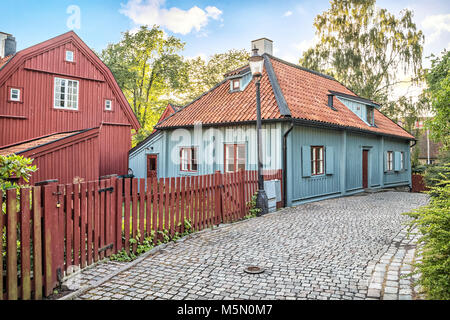 Gathenhielmska kulturelle Finden - einen kleinen Bereich des alten hölzernen Gebäuden erhalten seit den 1720ern. Es zeigt, wie Göteborg bis in das 18. Jahrhundert sah, Stockfoto